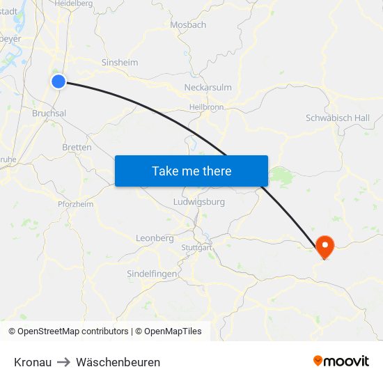 Kronau to Wäschenbeuren map