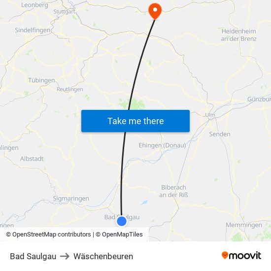 Bad Saulgau to Wäschenbeuren map