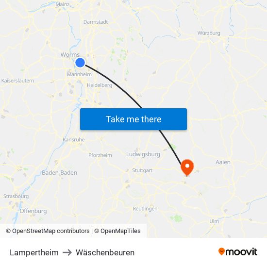 Lampertheim to Wäschenbeuren map