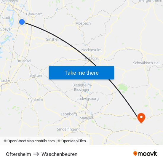 Oftersheim to Wäschenbeuren map