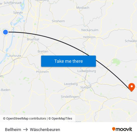 Bellheim to Wäschenbeuren map