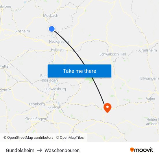 Gundelsheim to Wäschenbeuren map