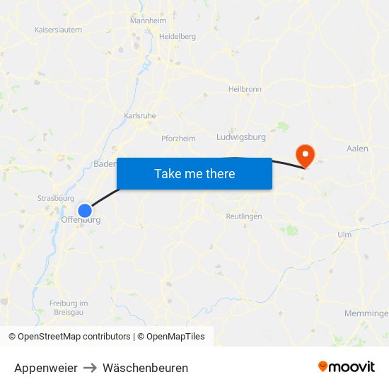 Appenweier to Wäschenbeuren map