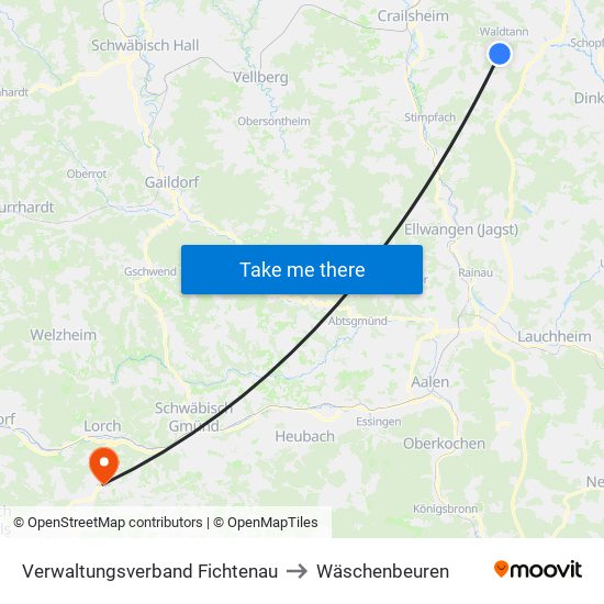 Verwaltungsverband Fichtenau to Wäschenbeuren map