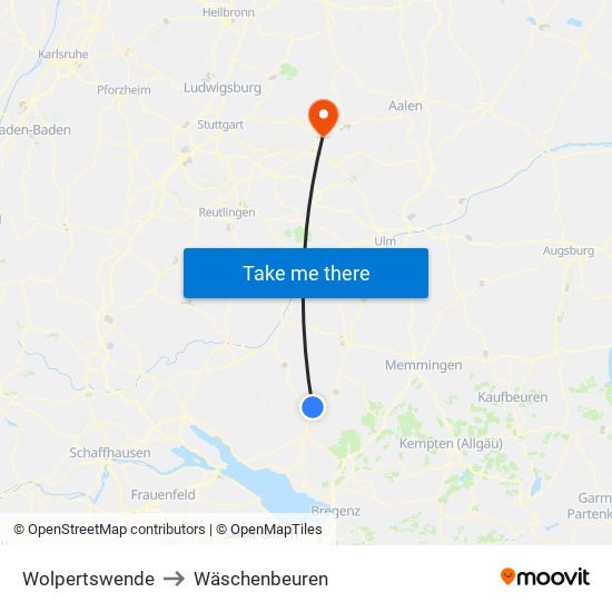 Wolpertswende to Wäschenbeuren map