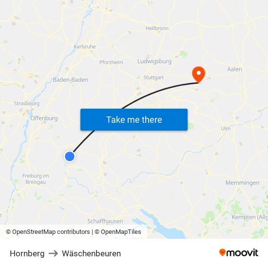 Hornberg to Wäschenbeuren map