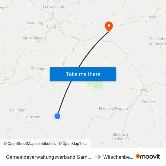 Gemeindeverwaltungsverband Gammertingen to Wäschenbeuren map