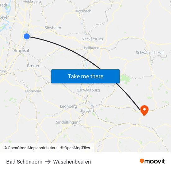 Bad Schönborn to Wäschenbeuren map