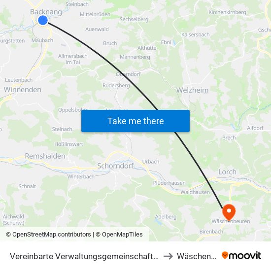 Vereinbarte Verwaltungsgemeinschaft Der Stadt Backnang to Wäschenbeuren map