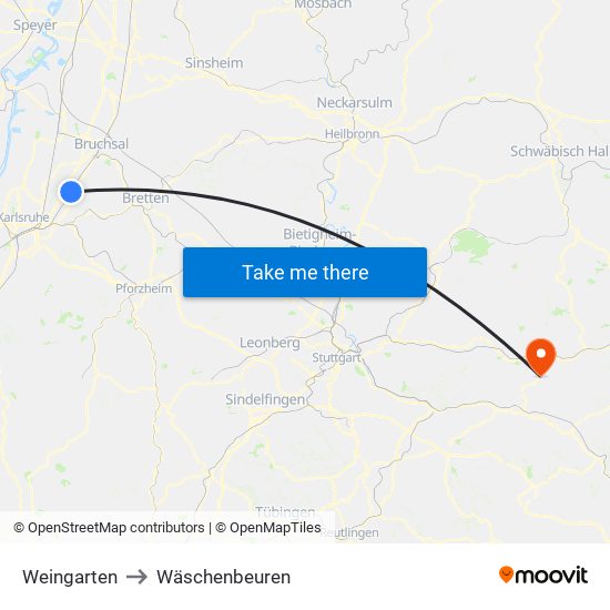 Weingarten to Wäschenbeuren map