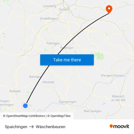 Spaichingen to Wäschenbeuren map