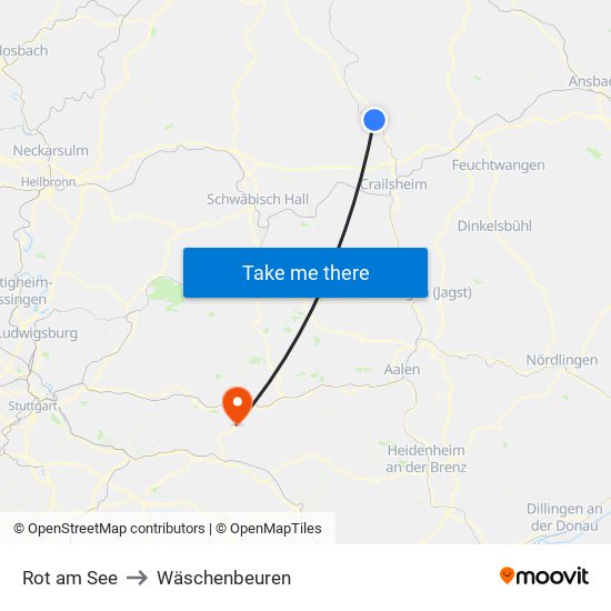 Rot am See to Wäschenbeuren map