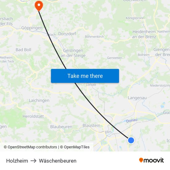 Holzheim to Wäschenbeuren map
