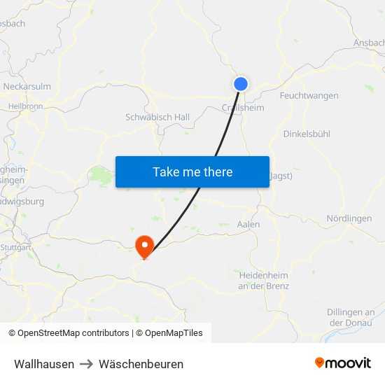 Wallhausen to Wäschenbeuren map