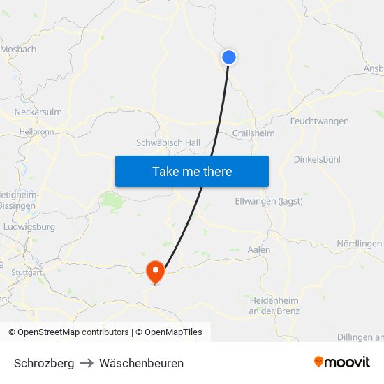 Schrozberg to Wäschenbeuren map