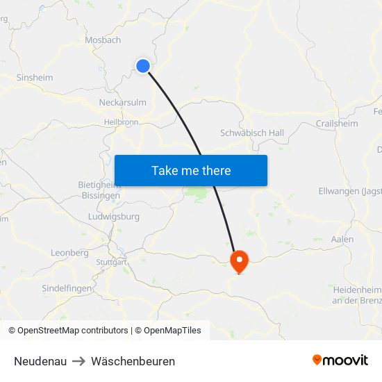 Neudenau to Wäschenbeuren map