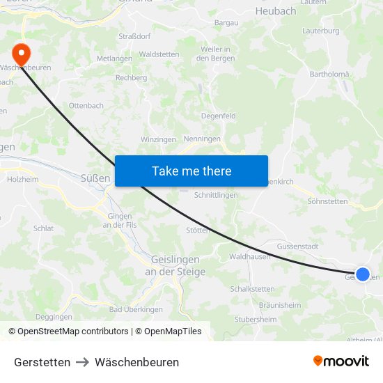 Gerstetten to Wäschenbeuren map