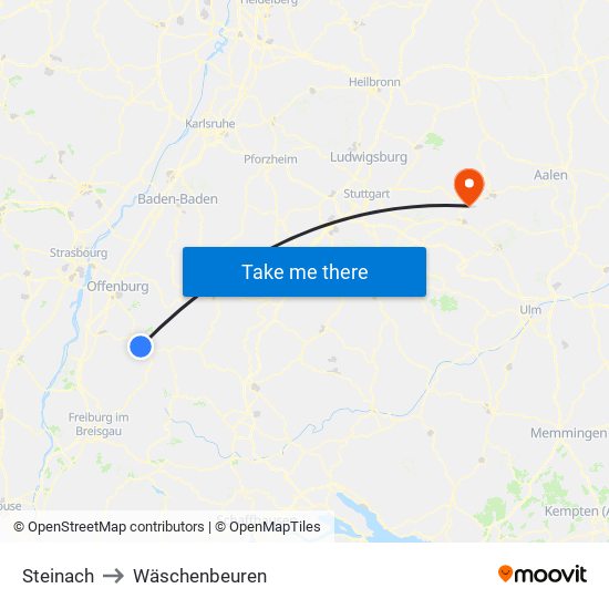 Steinach to Wäschenbeuren map