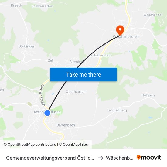 Gemeindeverwaltungsverband Östlicher Schurwald to Wäschenbeuren map