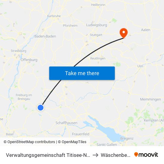 Verwaltungsgemeinschaft Titisee-Neustadt to Wäschenbeuren map