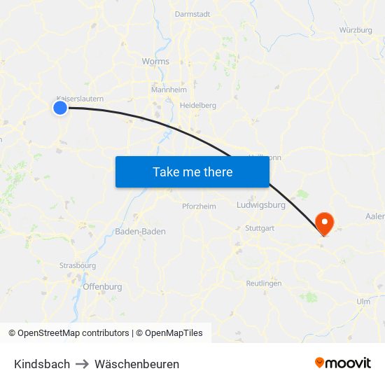 Kindsbach to Wäschenbeuren map