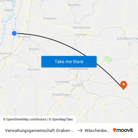 Verwaltungsgemeinschaft Graben-Neudorf to Wäschenbeuren map