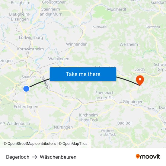 Degerloch to Wäschenbeuren map