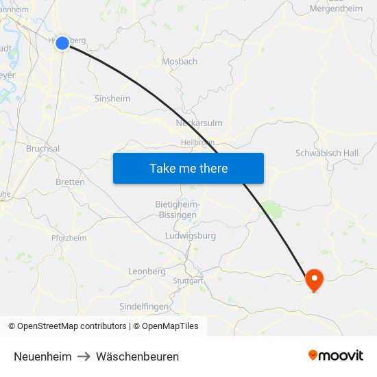 Neuenheim to Wäschenbeuren map