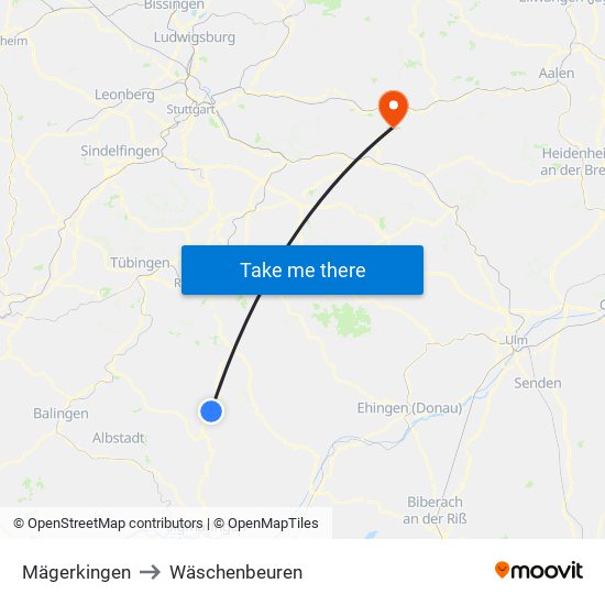 Mägerkingen to Wäschenbeuren map