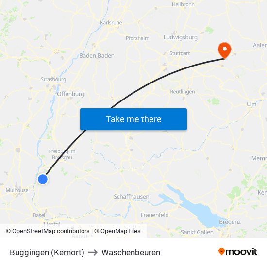 Buggingen (Kernort) to Wäschenbeuren map