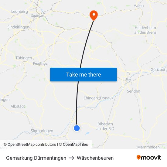 Gemarkung Dürmentingen to Wäschenbeuren map