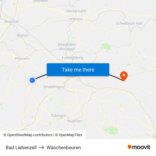 Bad Liebenzell to Wäschenbeuren map