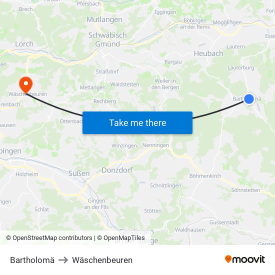 Bartholomä to Wäschenbeuren map