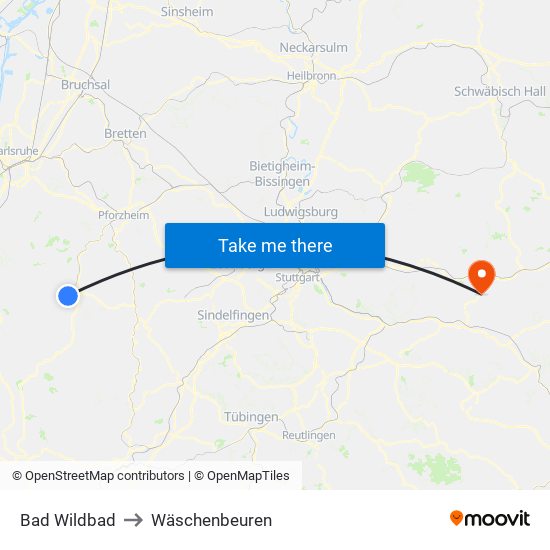 Bad Wildbad to Wäschenbeuren map