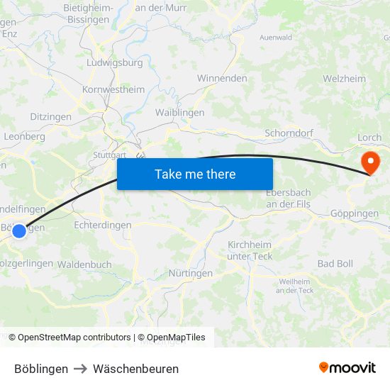 Böblingen to Wäschenbeuren map
