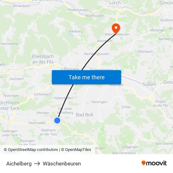 Aichelberg to Wäschenbeuren map