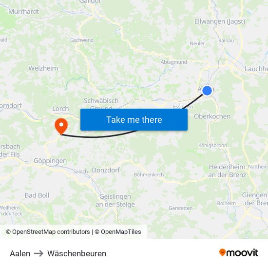 Aalen to Wäschenbeuren map