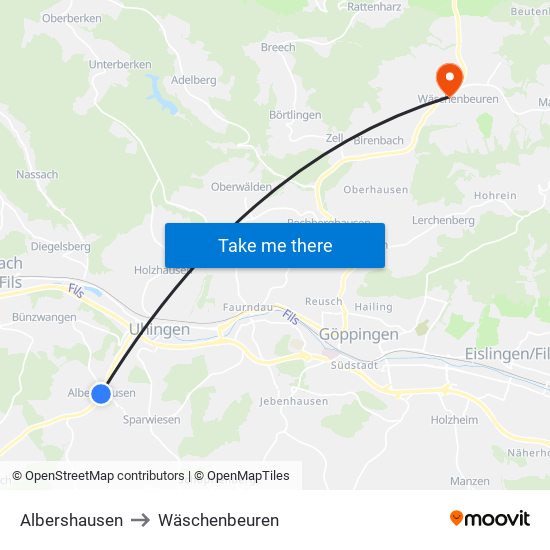 Albershausen to Wäschenbeuren map