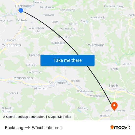 Backnang to Wäschenbeuren map