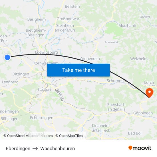 Eberdingen to Wäschenbeuren map