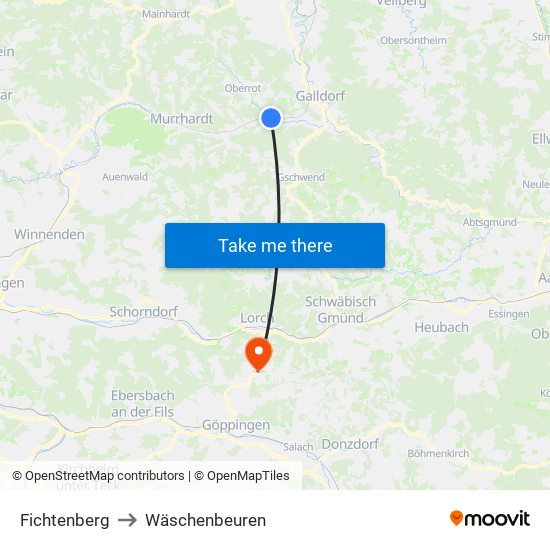 Fichtenberg to Wäschenbeuren map