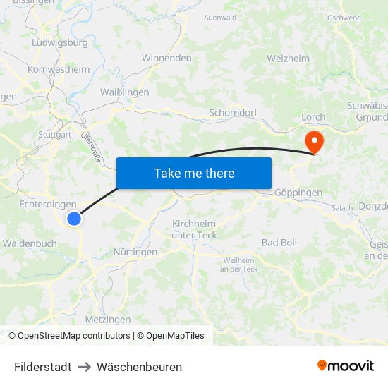 Filderstadt to Wäschenbeuren map