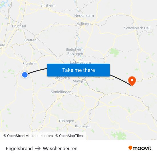 Engelsbrand to Wäschenbeuren map