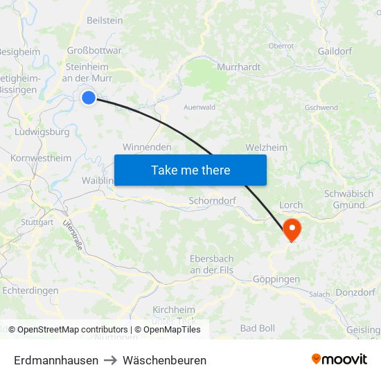 Erdmannhausen to Wäschenbeuren map