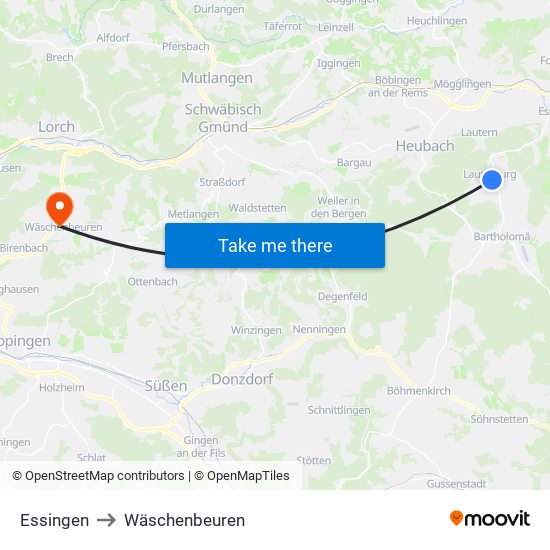 Essingen to Wäschenbeuren map