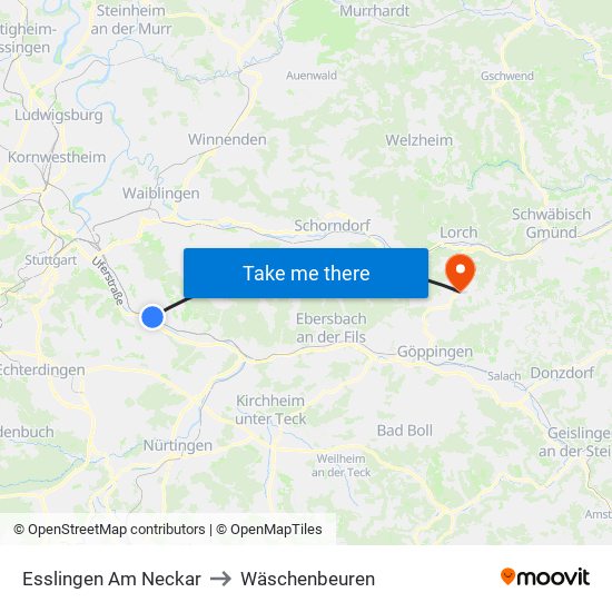 Esslingen Am Neckar to Wäschenbeuren map
