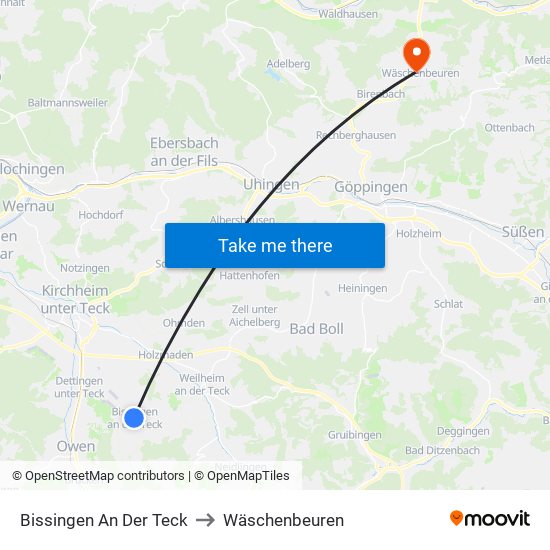 Bissingen An Der Teck to Wäschenbeuren map