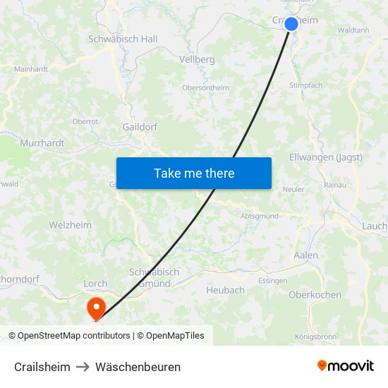 Crailsheim to Wäschenbeuren map