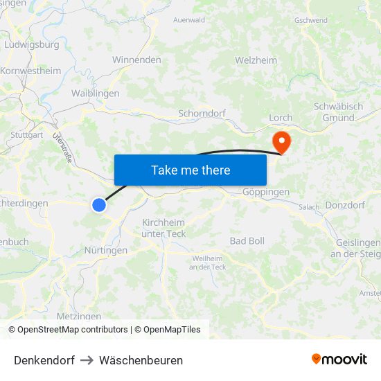 Denkendorf to Wäschenbeuren map