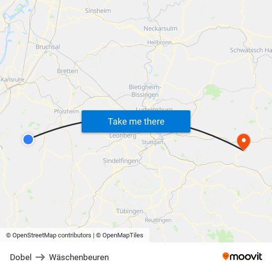 Dobel to Wäschenbeuren map